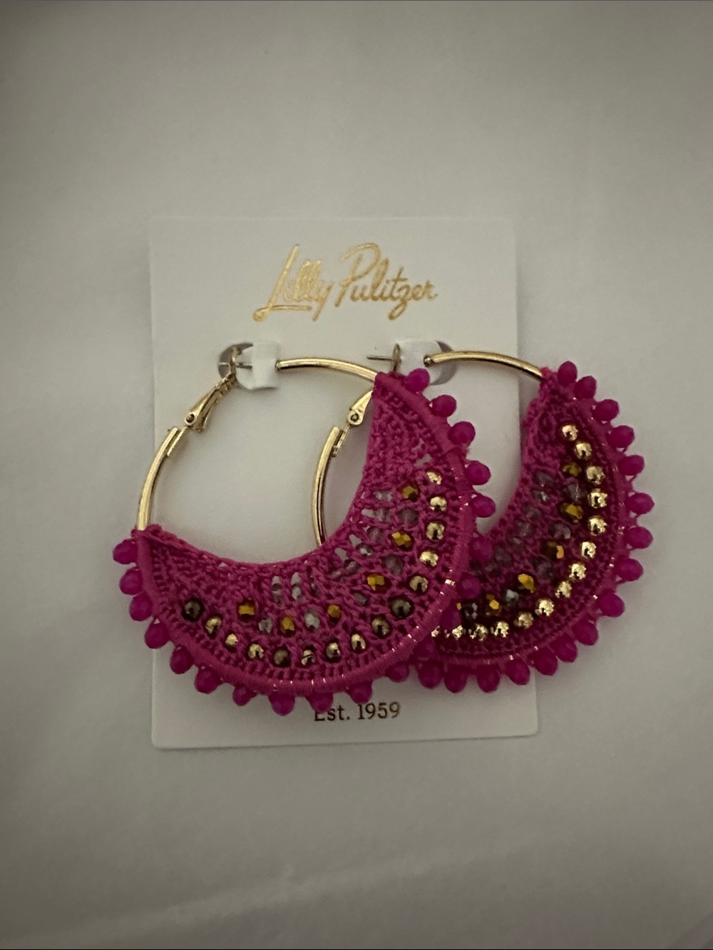 Lilly Pulitzer fun Bright Pink Beaded Hoop Earrings